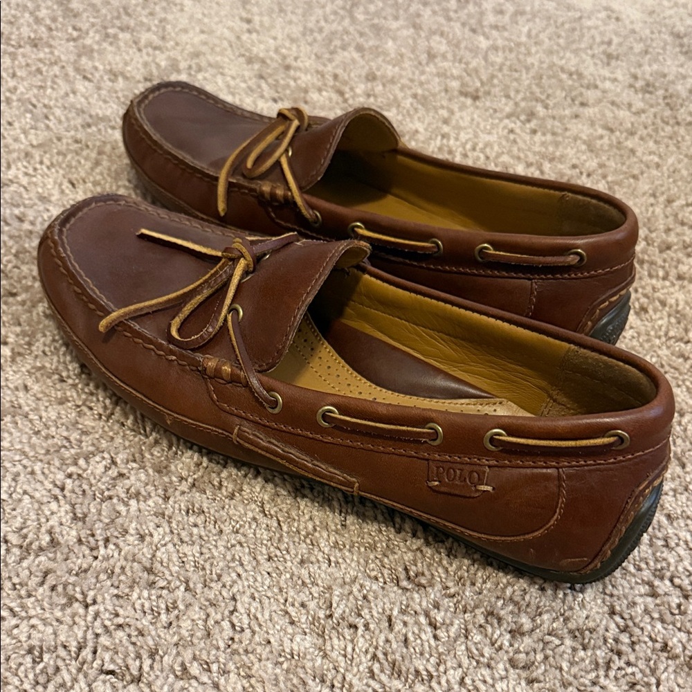 Polo by Ralph Lauren Men's Tan Leather Boat Shoes - Picture 2 of 5